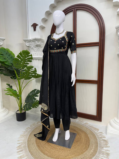 Festive Wear Black Color Vichitra Silk Anarkali Gown Set
