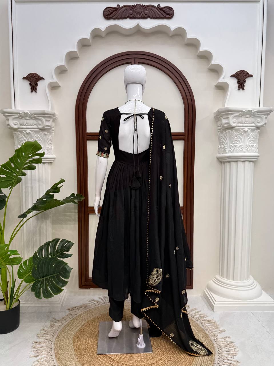 Festive Wear Black Color Vichitra Silk Anarkali Gown Set