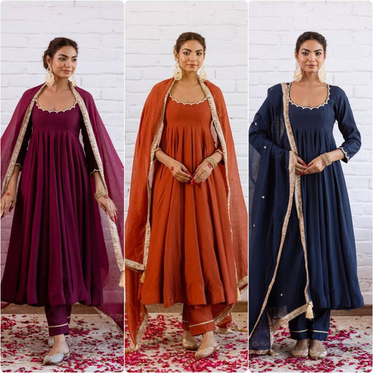 Wedding Wear Vichitra Silk Beads Work Anarkali Gown