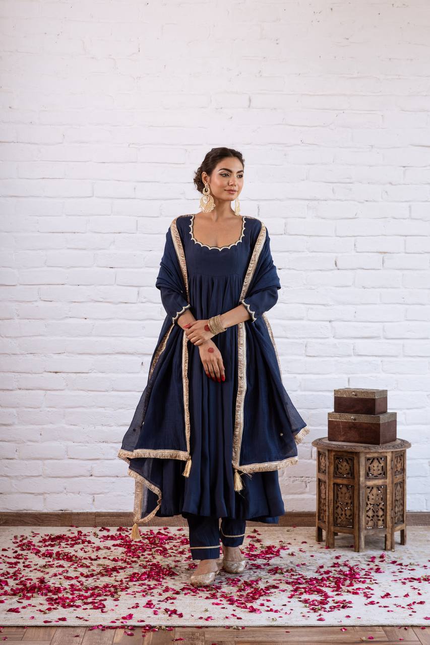 Wedding Wear Vichitra Silk Beads Work Anarkali Gown