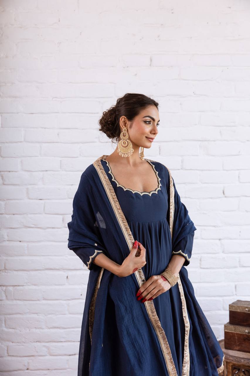 Wedding Wear Vichitra Silk Beads Work Anarkali Gown