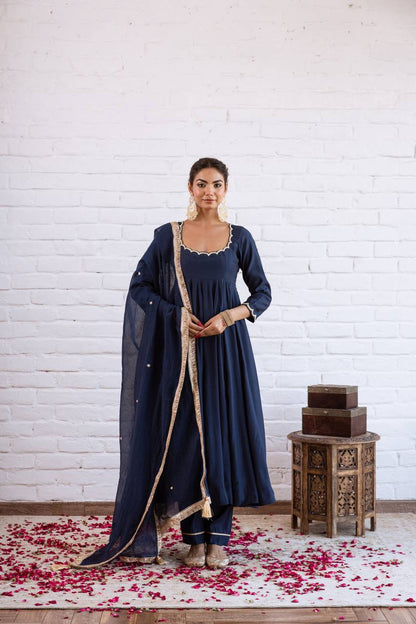 Wedding Wear Vichitra Silk Beads Work Anarkali Gown