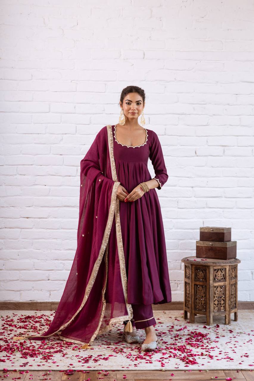 Wedding Wear Vichitra Silk Beads Work Anarkali Gown