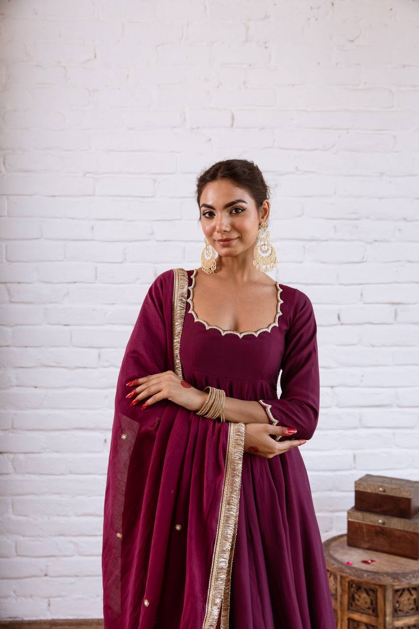 Wedding Wear Vichitra Silk Beads Work Anarkali Gown
