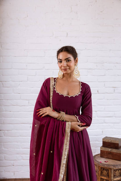 Wedding Wear Vichitra Silk Beads Work Anarkali Gown