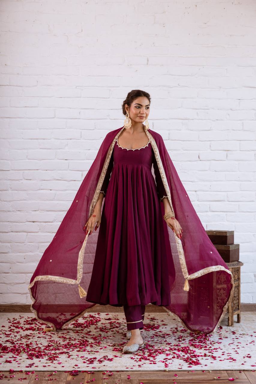 Wedding Wear Vichitra Silk Beads Work Anarkali Gown