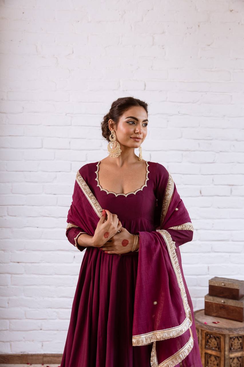 Wedding Wear Vichitra Silk Beads Work Anarkali Gown
