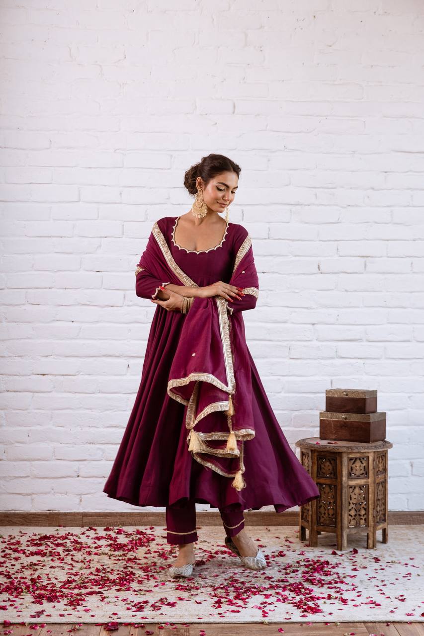 Wedding Wear Vichitra Silk Beads Work Anarkali Gown
