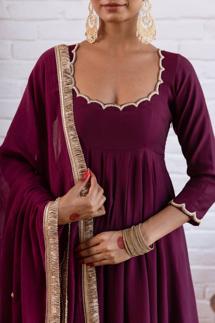 Wedding Wear Vichitra Silk Beads Work Anarkali Gown