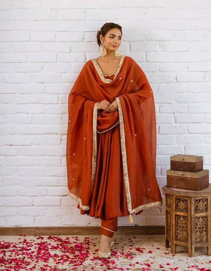 Wedding Wear Vichitra Silk Beads Work Anarkali Gown