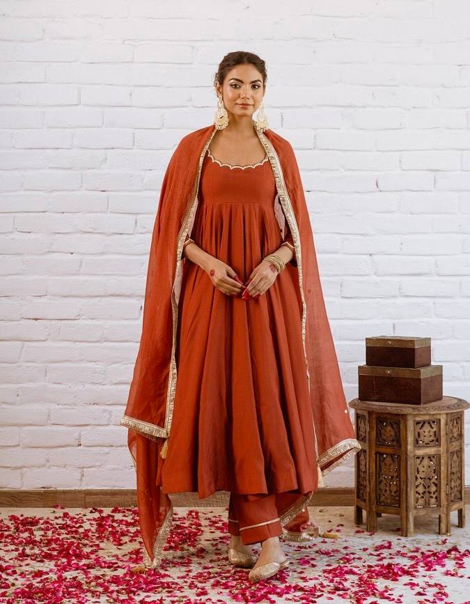 Wedding Wear Vichitra Silk Beads Work Anarkali Gown