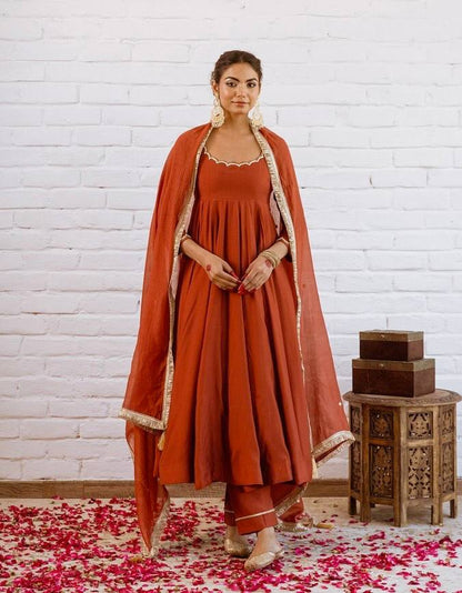 Wedding Wear Vichitra Silk Beads Work Anarkali Gown