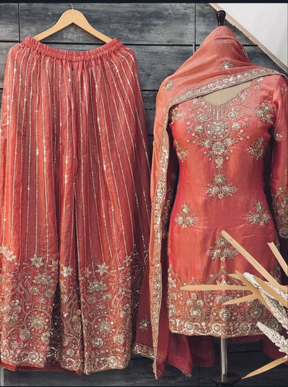 Luxury Pure Organza Twine Net Wedding Wear Sharara Suit