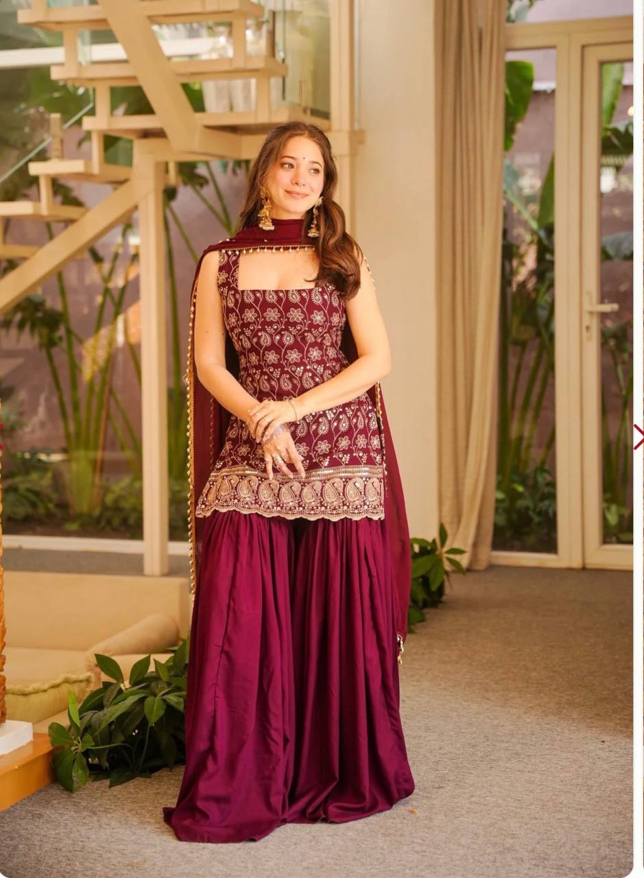 Pink Color Designer Blooming Faux Georgette Palazzo Sharara Suit