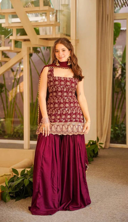 Pink Color Designer Blooming Faux Georgette Palazzo Sharara Suit