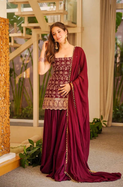 Pink Color Designer Blooming Faux Georgette Palazzo Sharara Suit