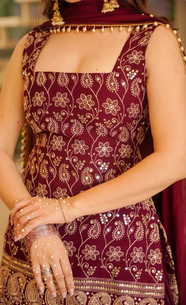 Pink Color Designer Blooming Faux Georgette Palazzo Sharara Suit