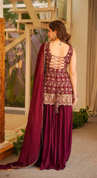 Pink Color Designer Blooming Faux Georgette Palazzo Sharara Suit