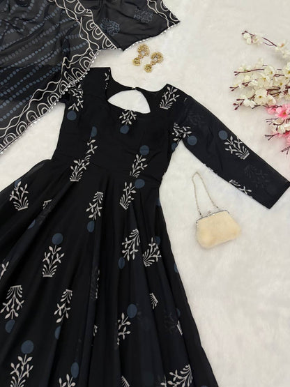 Exclusive Black Color Digital Printed cotton Anarkali Gown