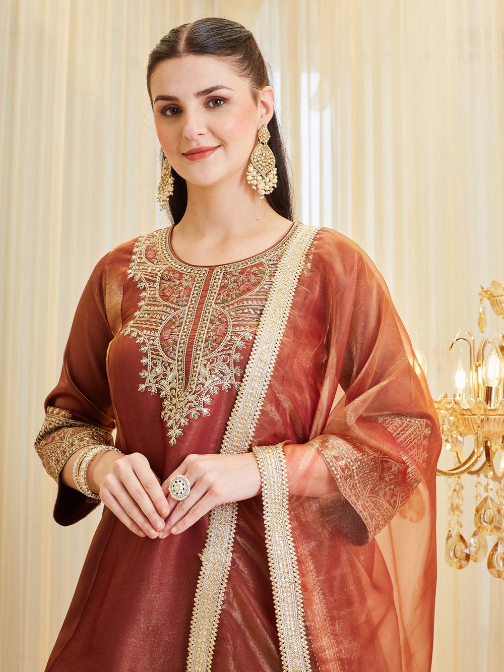 Party Wear Orange Color Fandy Silk Farshi Salwar Suit