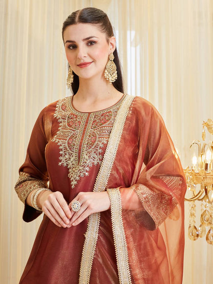Party Wear Orange Color Fandy Silk Farshi Salwar Suit