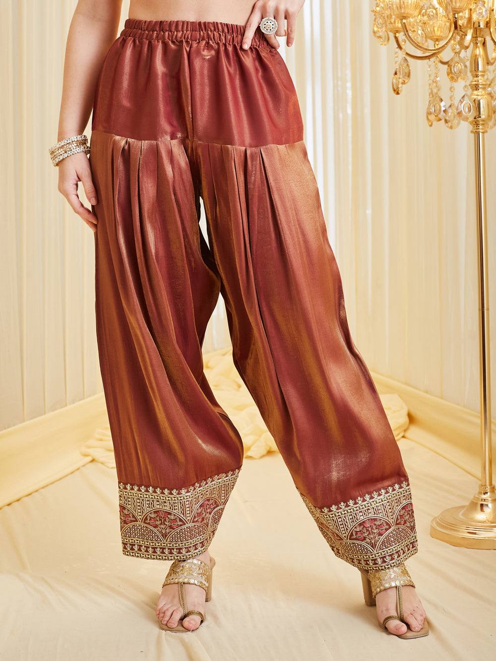 Party Wear Orange Color Fandy Silk Farshi Salwar Suit