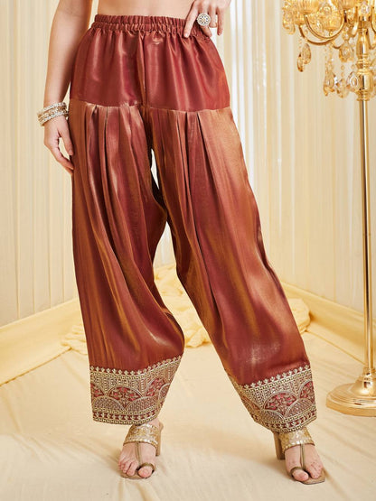 Party Wear Orange Color Fandy Silk Farshi Salwar Suit