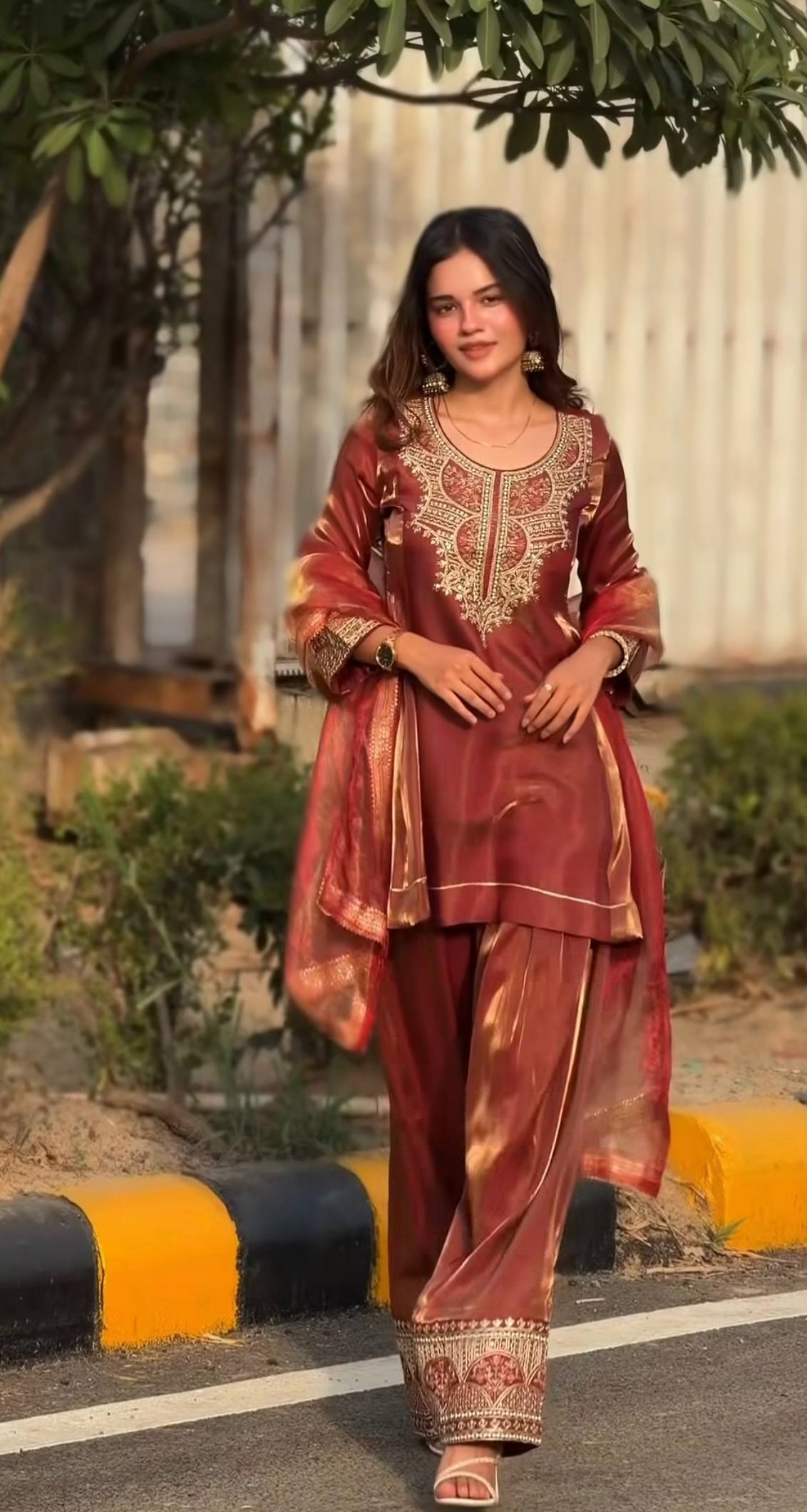 Party Wear Orange Color Fandy Silk Farshi Salwar Suit