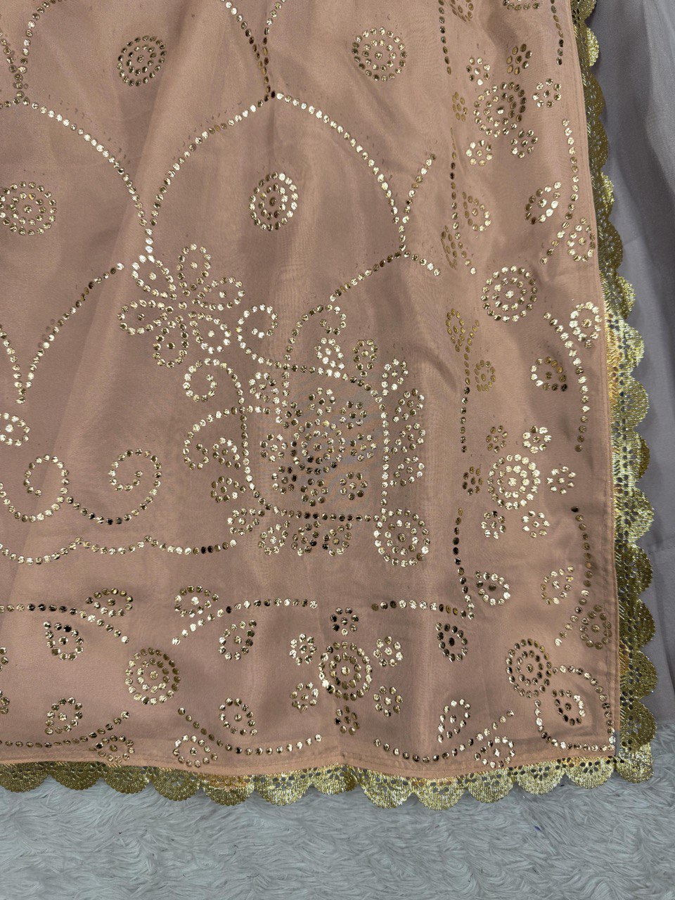 Wedding Wear Cream Color Tabby Organza With Mukesh Work Designer Palazzo Suit