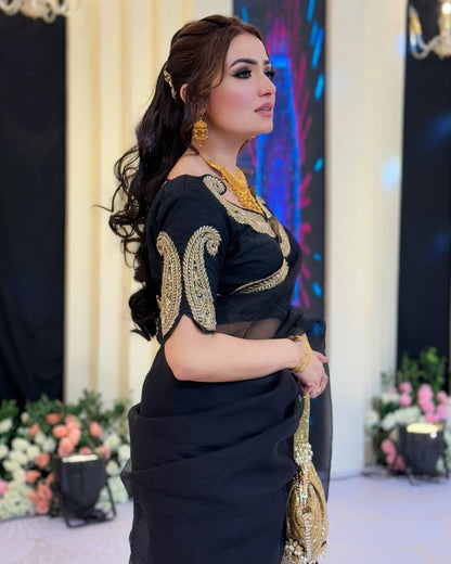 Designer Black Color Sequence Embroidered Saree