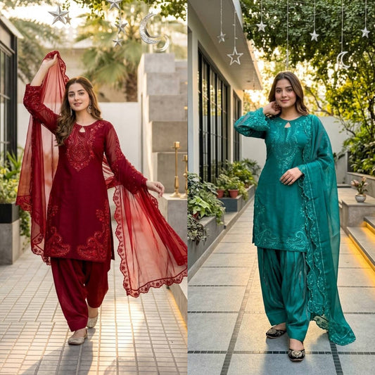 Ceremony Wear Sequence With Fancy Cut Work Palazzo Salwar Suit