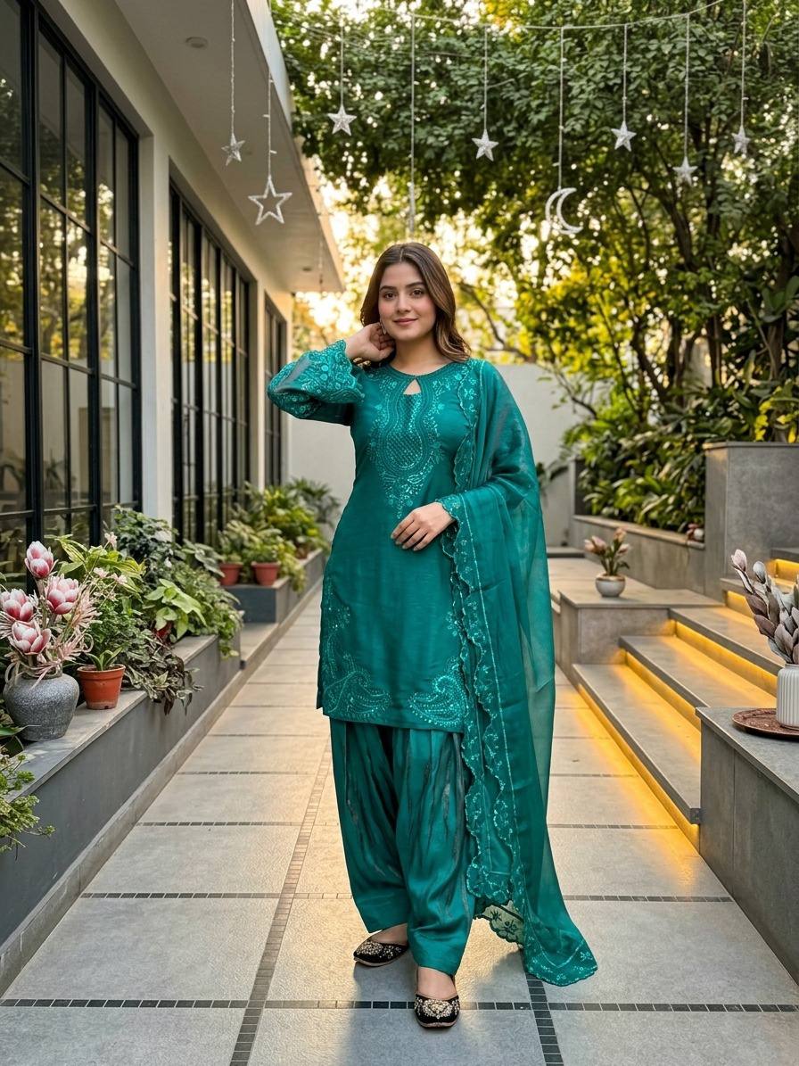 Ceremony Wear Sequence With Fancy Cut Work Palazzo Salwar Suit