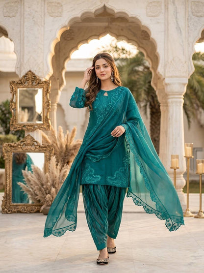 Ceremony Wear Sequence With Fancy Cut Work Palazzo Salwar Suit