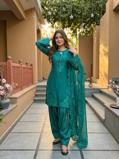 Ceremony Wear Sequence With Fancy Cut Work Palazzo Salwar Suit