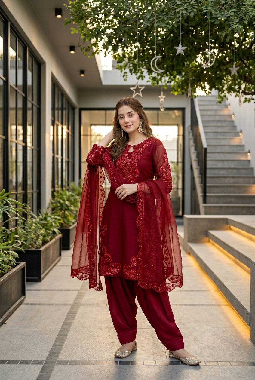Ceremony Wear Sequence With Fancy Cut Work Palazzo Salwar Suit