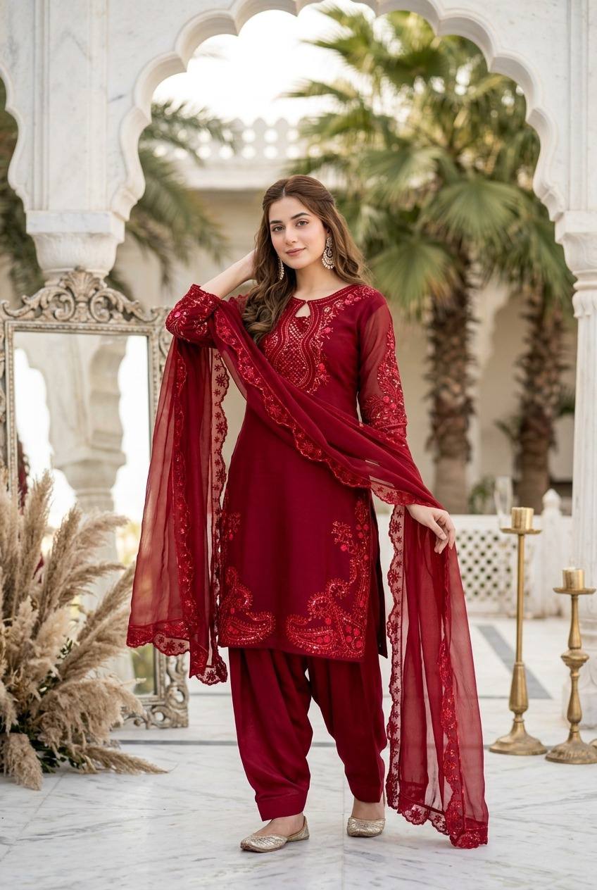 Ceremony Wear Sequence With Fancy Cut Work Palazzo Salwar Suit