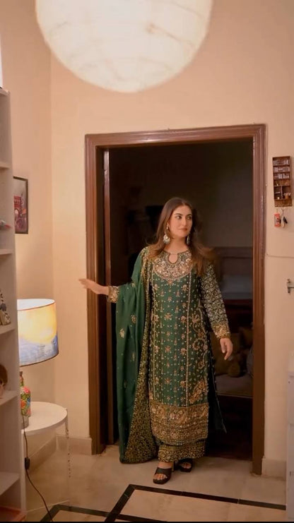 Wedding Wear Green Color Designer Pakistani Wear Kurti Pent Set