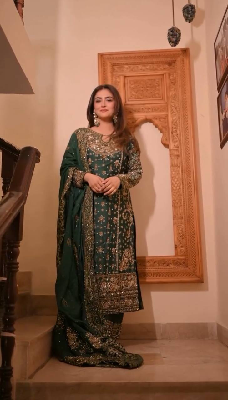 Wedding Wear Green Color Designer Pakistani Wear Kurti Pent Set