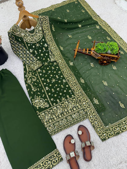 Wedding Wear Green Color Designer Pakistani Wear Kurti Pent Set