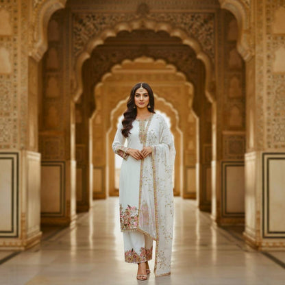 Luxury Faux Georgette Pearl Handwork Palazzo Set