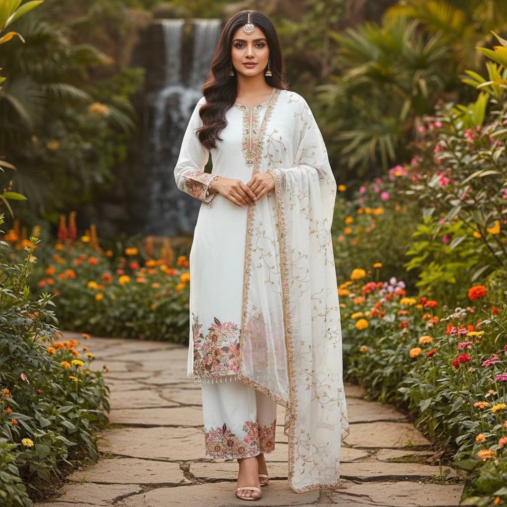 Luxury Faux Georgette Pearl Handwork Palazzo Set