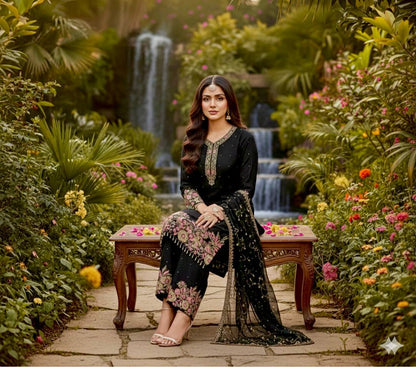 Luxury Faux Georgette Pearl Handwork Palazzo Set