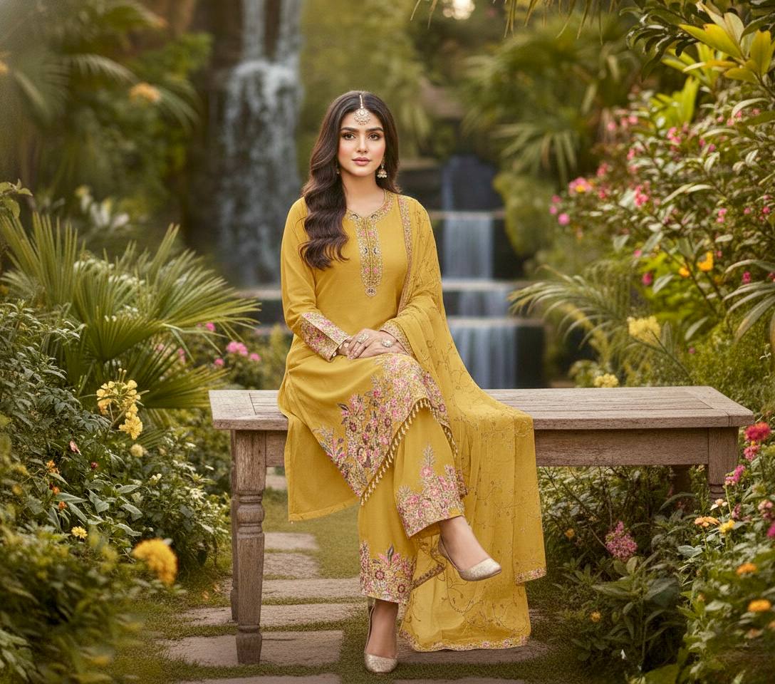 Luxury Faux Georgette Pearl Handwork Palazzo Set
