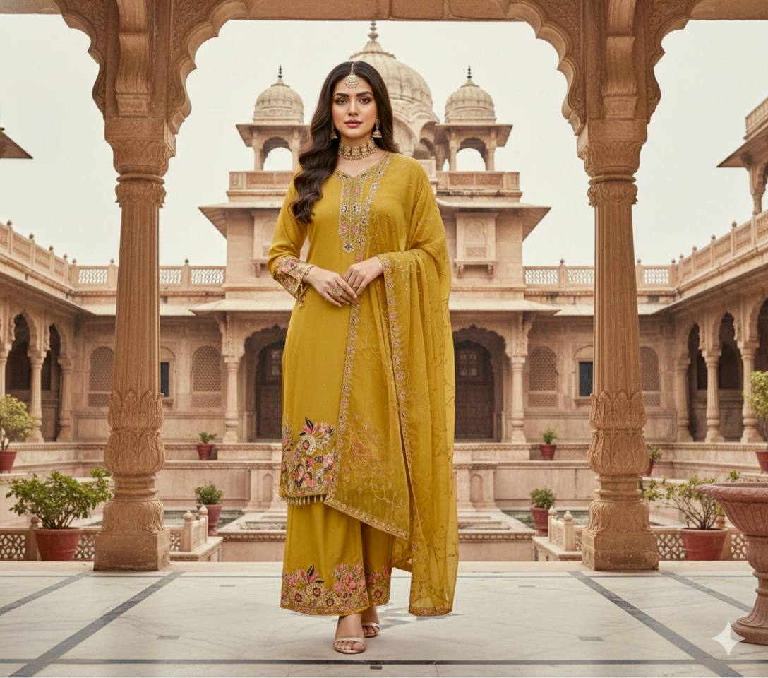 Luxury Faux Georgette Pearl Handwork Palazzo Set