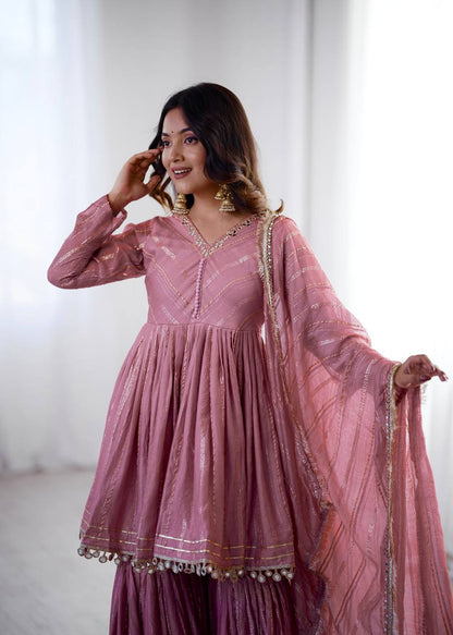 Arti Chauhan Wear Peach Color Handwork Designer Sharara Suit