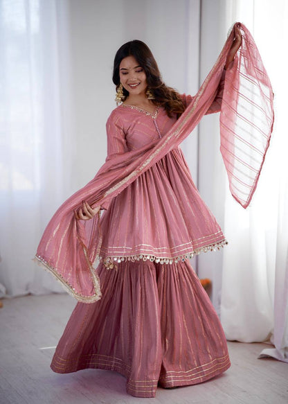 Arti Chauhan Wear Peach Color Handwork Designer Sharara Suit