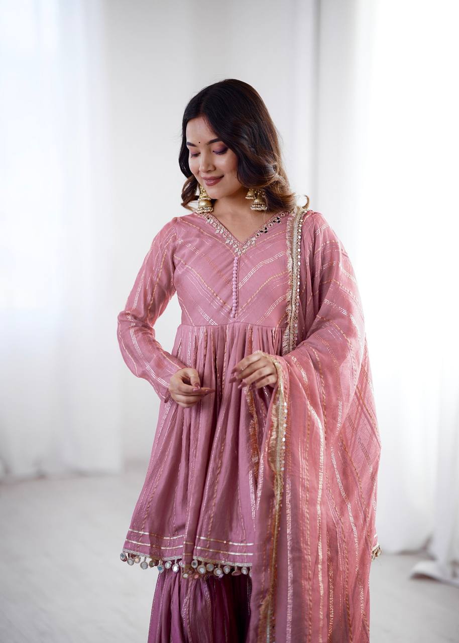 Arti Chauhan Wear Peach Color Handwork Designer Sharara Suit