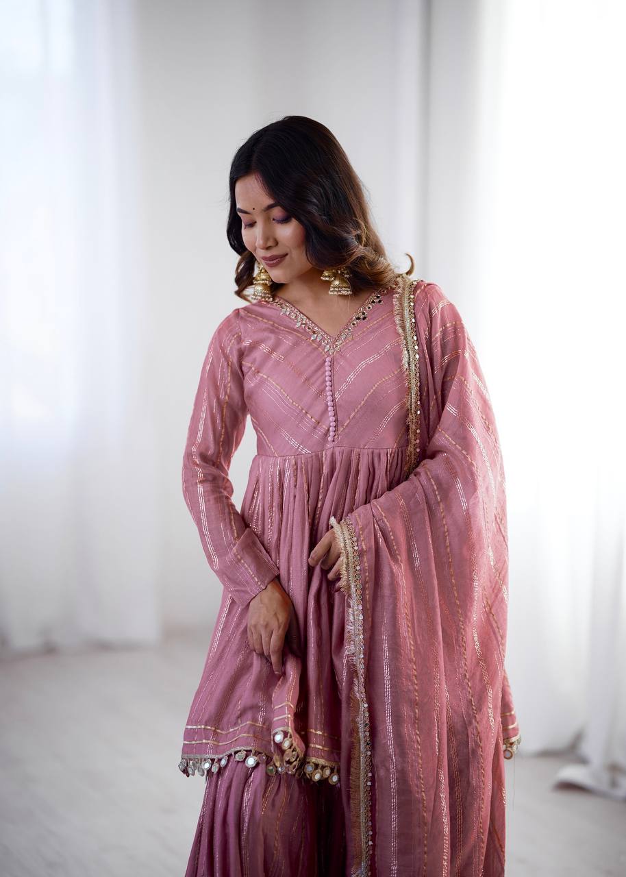 Arti Chauhan Wear Peach Color Handwork Designer Sharara Suit