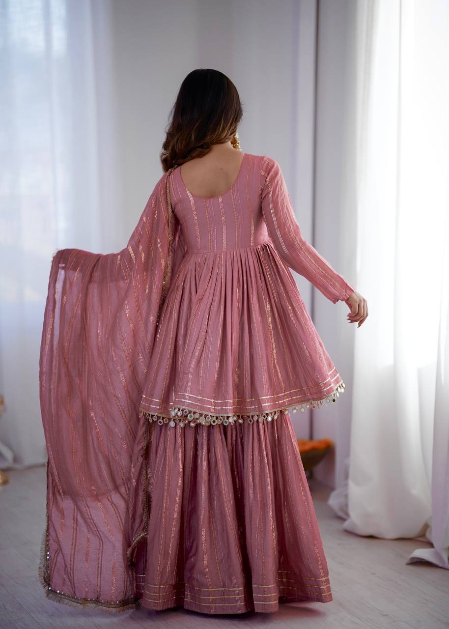 Arti Chauhan Wear Peach Color Handwork Designer Sharara Suit