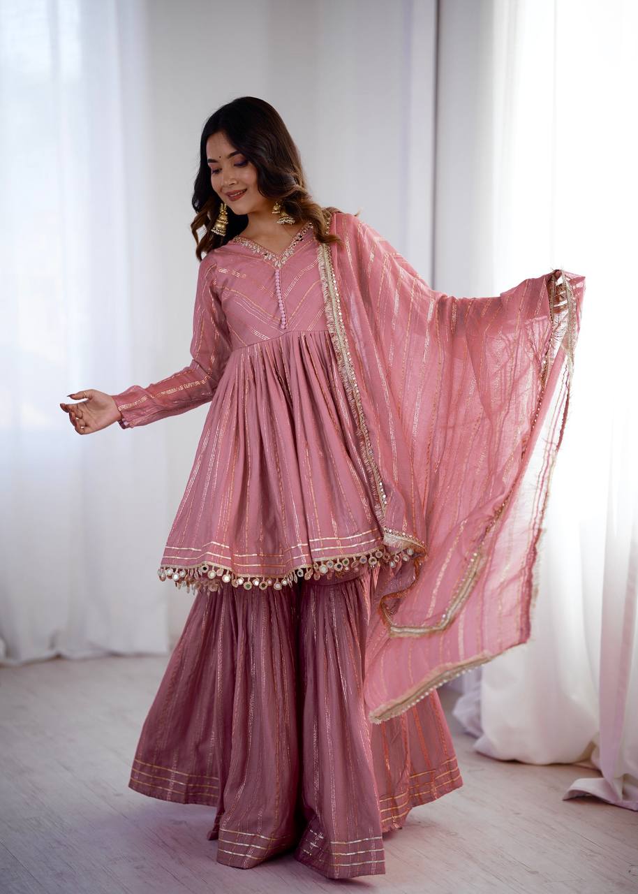 Arti Chauhan Wear Peach Color Handwork Designer Sharara Suit